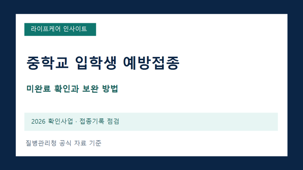 중학교 입학생 예방접종 미완료 확인과 추가접종 안내